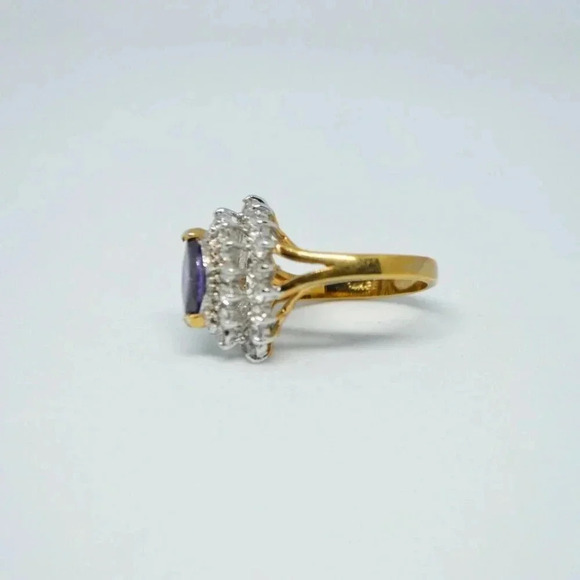 Purple Clear Glass Rhinestone Cocktail 14kt HGE - Picture 3 of 6